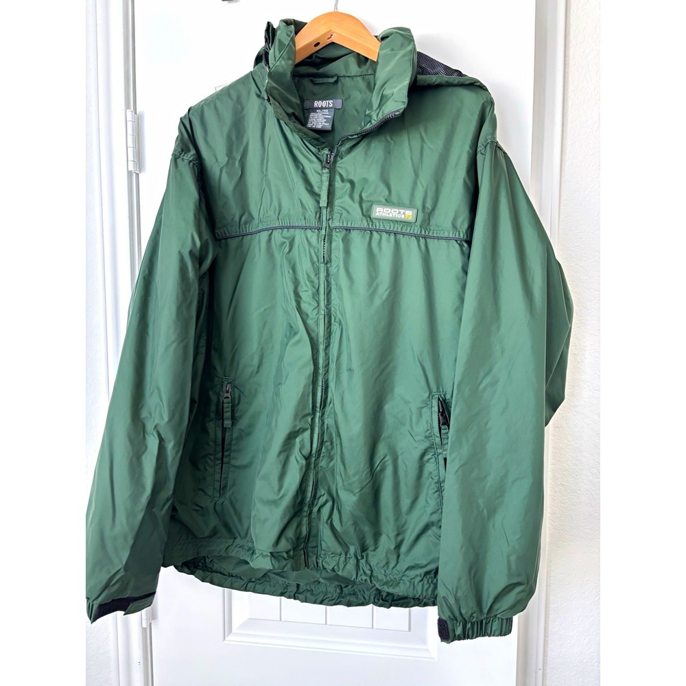 Roots Athletics Mens Green Hooded Lined Windbreaker Full Zip Jacket Regular XL